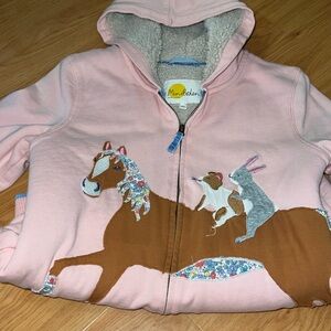 Mini Boden Shagy Lined Hoodie Pony animals appliqué Pink- Hard to Find !